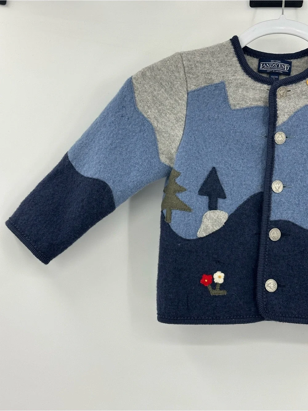 Vintage Lands' End Kids Scenic Wool Knit Cardigan Jacket